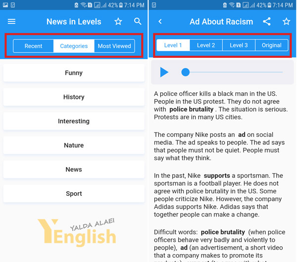 news in levels-app- اخبار سطح بندی شده انگلیسی